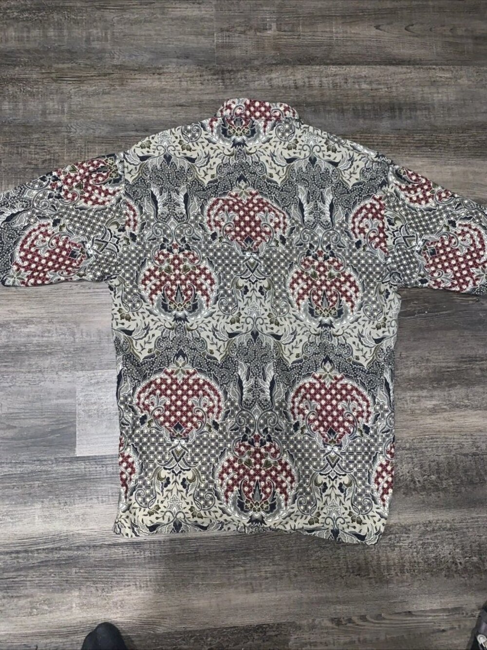 Vtg Singapore Exclusive Collection Batik Shirt Men's (XL) Green Red Floral Boho - Picture 9 of 11